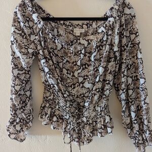 Ultra Flirt, Large, Printed Long Sleeve Top with Tan Undertones